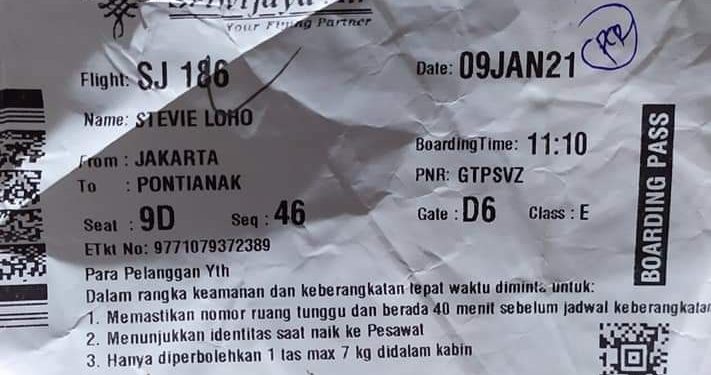 Bukti keberangkatan Selvie dengan Pesawat Sriwijaya Air